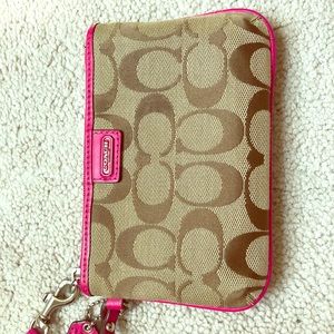 Small Pink & Khaki Coach Wristlet